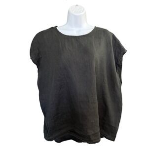 Touch 100% Linen Boxy Top Black Oversized Lagenlook Boxy Casual Minimalist USA